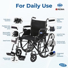 Invacare Folding Wheelchair with 18″ Seat, Removable Arms, Footrests – Black