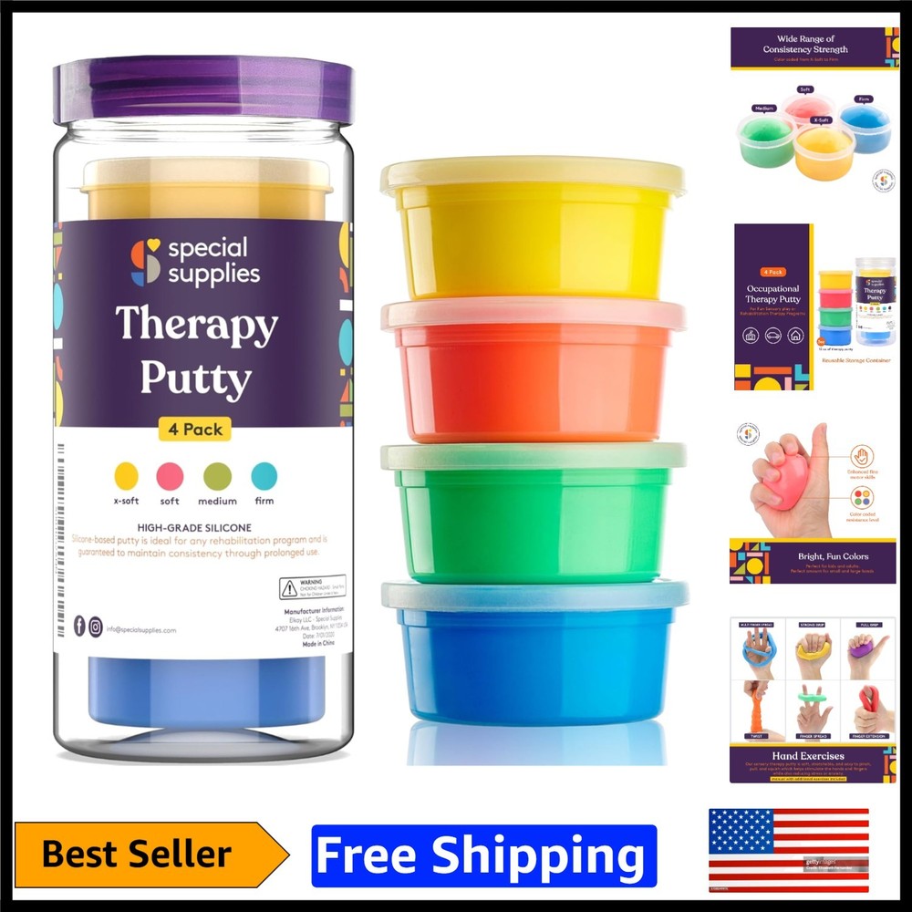 Resistive Therapy Putty for Adults and Teens – 4 Soft Colors for Hand Strength