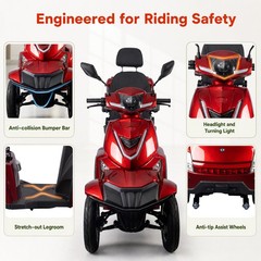 4-Wheel Electric Mobility Scooter 1000W for Adults & Seniors Top Speed 15.5mph