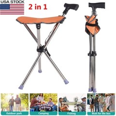 Folding Walking Stick Seat Aluminium Cane Chair Stool for Senior 150kg Loading .
