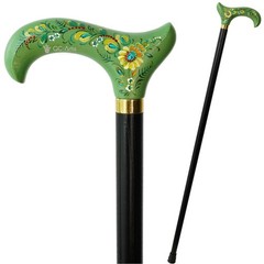 Green Floral Derby Cane, Hand-Painted Floral Walking Cane, Ladies Walking Stick