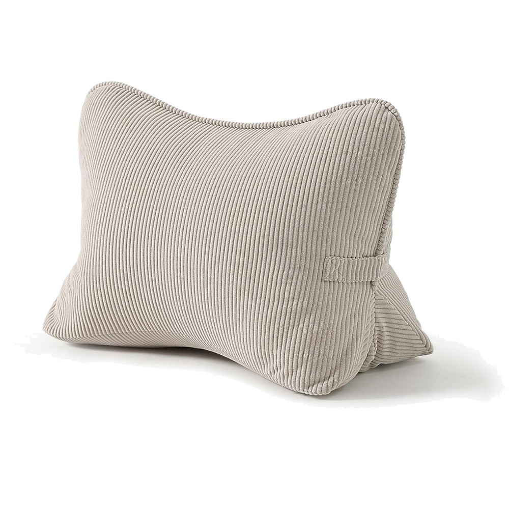 Comfortable Beige Gray Lumbar Support Pillow – Perfect for Relaxation & Reading