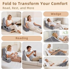Reading Pillow for Bed Adult, 2-in-1 Foldable Back Wedge Pillow