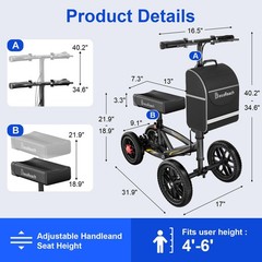 BlessReach All Terrain Foldable Knee Scooter 1 Count (Pack of 1), Black
