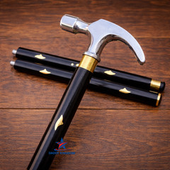 Antique Handle Hercules Hammer Style Brass Walking Stick Chrome Antique Cane