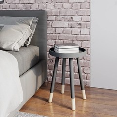 Lavish Home Round End Table – Wooden Mid-Century Modern Side Table Tray Top And