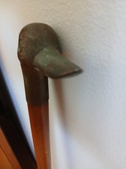 Vintage Brass Duck Head Walking Cane 36” Light Wood Collapsible 2 Piece Stick