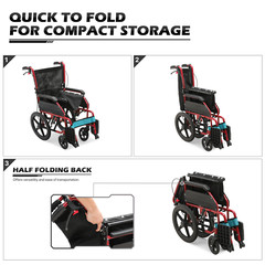 [FDA APPROVED]Lightweight Foldable Transport Wheelchair w/Handbrakes & Footrest