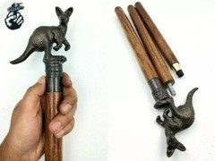 Solid Brass Designer kangaroo Handle Wooden Victorian Vintage Walking Cane