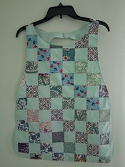 Flowers Patchwork/Teal, Adult Bib, Handmade , 35 1/2” by 21 ½”, reversible
