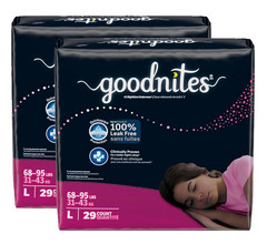 58 Count Size Large 68-95 lbs Girls Goodnites Nighttime Bed-wetting Underwear