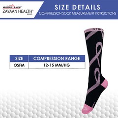 Ribbon Compression Socks (12-15 mm/Hg) Anti-Fatigue, Black, Pink and White