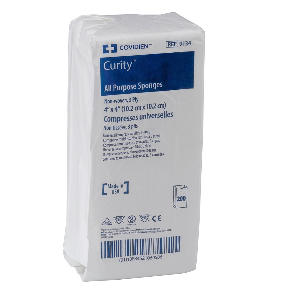 COVIDIEN 9134 Curity Non-Woven All-Purpose Sponge, Non-Sterile, 4″ x 4″, 3-pl…