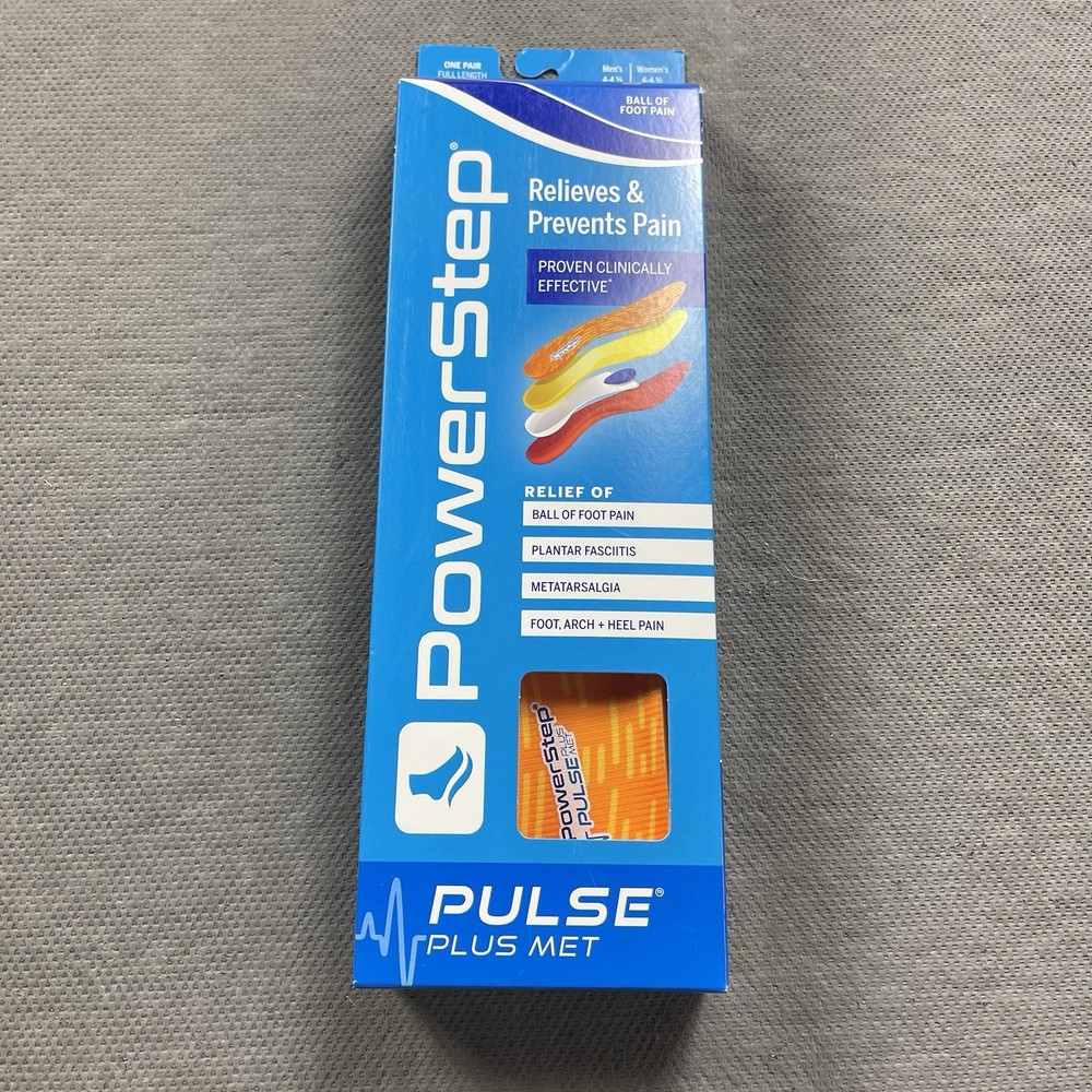 Powerstep Pulse Plus Met Insoles Mens 10-10.5 G Full Length Orthotics Support