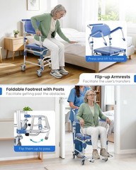 irtme Bedside 4in1 Commode Shower Chair w/ Drop Arms & Lock Casters, Alum, 330lb