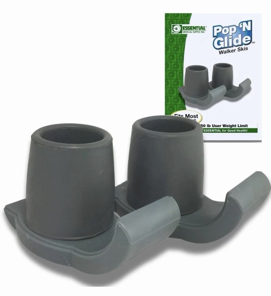 Essential Medical Supply Pop & Glide Easy Use Walker Ski Glides, 2 Pack Gray