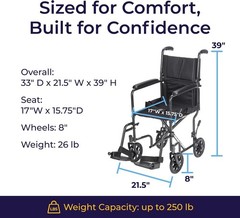 Folding Transport Wheelchair Reliable Mobility Durable Steel Frame Swing Away