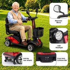 4 Wheel Mobility Scooter for Adults 350W Electric Travel Scooter 350 lbs Red