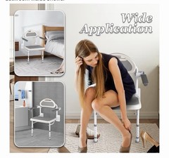 NEWTRY Wall-Mounted Folding Shower Seat w/ Armrests Back, 330 lb, White/Gray
