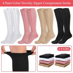 Tarpop 4 Pairs Women Zipper L/XL, Black, skin color, white, dark pink
