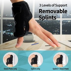 CLYGER Thumb Brace 2-in-1 Removable Support Splint Wrist Brace Black 1 pack