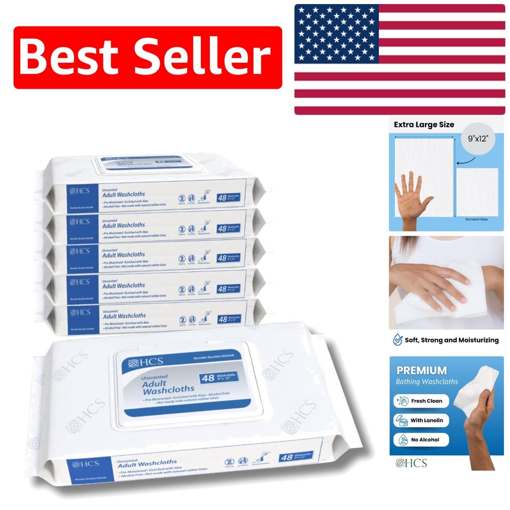 HCS Extra Large 288 Count Adult Wipes – Unscented & Moisturizing for Comfort