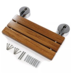 Clevr 20″ Teak Modern Folding Shower Seat Bench Clear Coated Medical Wall Mount