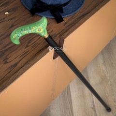Green Floral Derby Cane, Hand-Painted Floral Walking Cane, Ladies Walking Stick