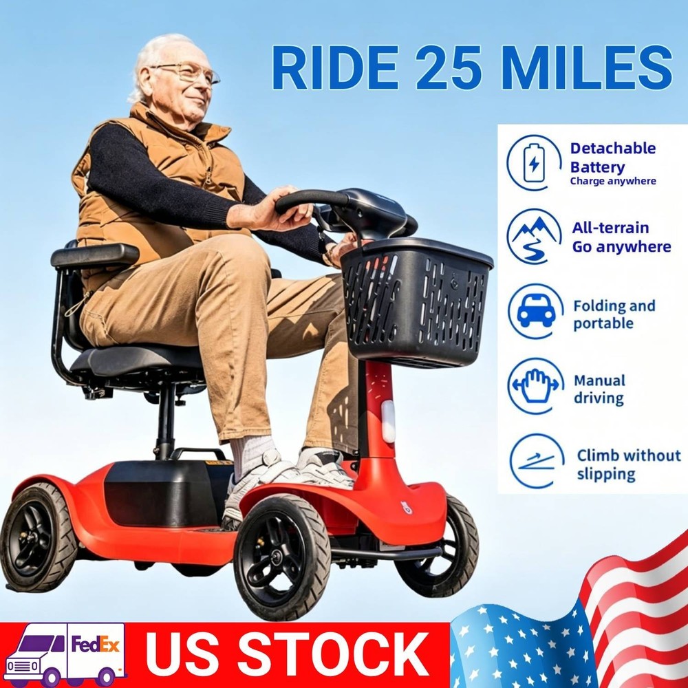 4-Wheel Mobility Scooter for Adults Seniors 25 Mile 6.2mph Electric Scooter Red