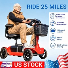 4-Wheel Mobility Scooter for Adults Seniors 25 Mile 6.2mph Electric Scooter Red