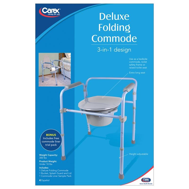 Carex Health Brands Blue/Gray Deluxe Folding Commode Steel 22 in. H