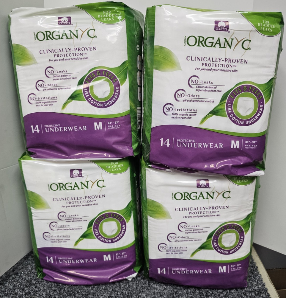 4 X ORGANYC Bladder Control Underwear MEDIUM 31″-37″, 14 Ct/each Organic Cotton