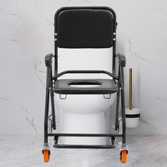Foldable Shower Chair with Wheels 4-in-1 220.46lbs Rolling Bath Seat Black