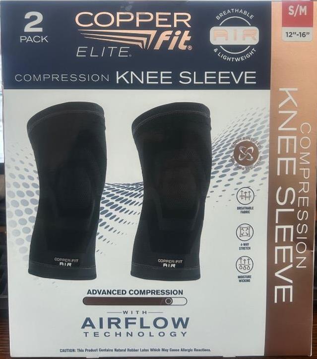 Copper Fit Elite Compression Knee Sleeve W/Air Flow Technology. 2 Pack. S/M