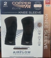 Copper Fit Elite Compression Knee Sleeve W/Air Flow Technology. 2 Pack. S/M
