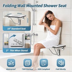 18in Foldable Shower Seat Wall Mounted ADA Bench 420lb Capacity