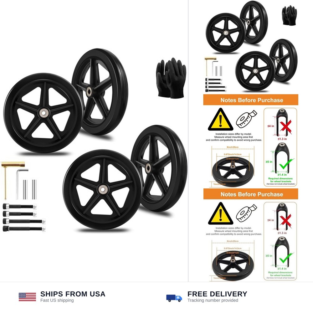 4Pcs 8 Inch Solid Replacement Wheels – Environmentally Friendly Rubber Materi…