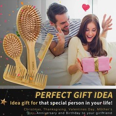 Mrd Hair Brush Set Natural Bamboo Comb Paddle Detangling Hairbrush Wide-Tooth
