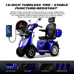 1000W 4-Wheel All Terrain Heavy Duty Seniors Mobility Scooter 40 miles 500lbs