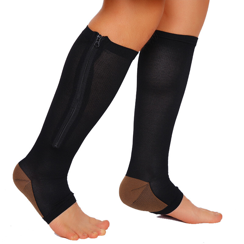 Copper Zipper Compression Socks Support Graduated Stockings Calf Leg Mens Women