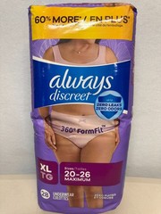 Always Discreet Underwear Womans Maximum Absorbency 28-Count XL 20-26
