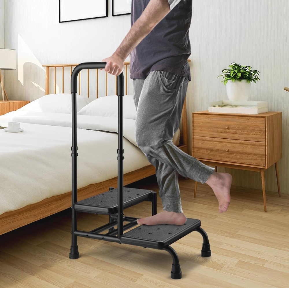 Step Stool with Handle, Non Slip Platform and Adjustable Handrail, Two Step S…