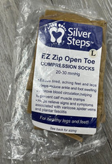 Silver Steps EZ Zip Open Toe Compression Socks 20-30mmHg, Beige Size L