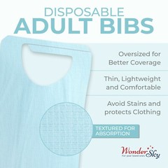 Blue Disposable Adult Tie-Back Poly Bibs Protect Clothes from Spills 16″ X 33″
