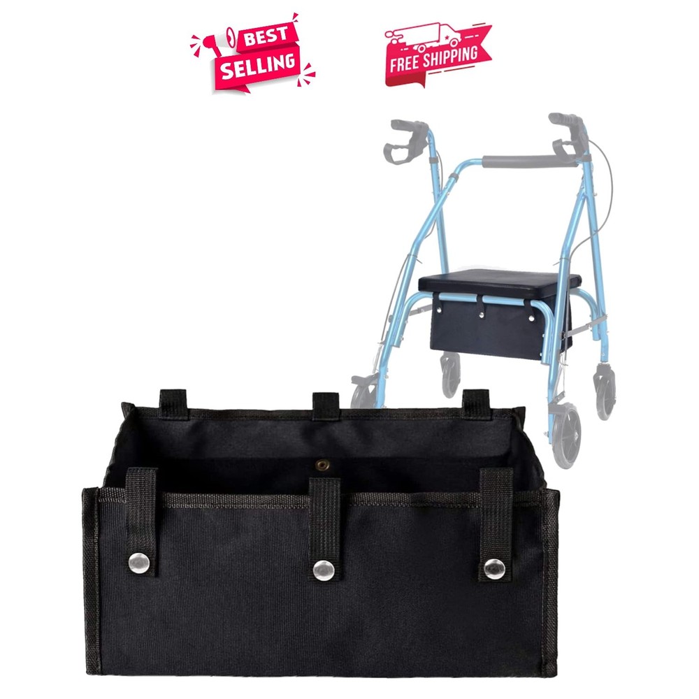 Large Under Seat Rollator Bag – Stylish Basket for Four Wheel Walkers (Black)