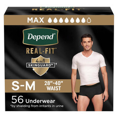 Depend Real Fit Adult Diapers for Men, Max Absorb, Small/Medium, Black, 56 Count