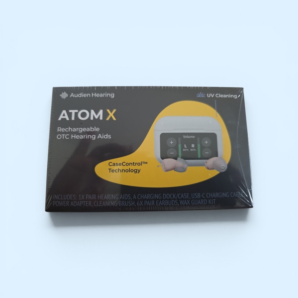 Audien Hearing ATOM X – Rechargeable OTC Hearing Aids NEWEST MODEL (NEW SEALED)
