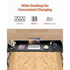 Uimoso Adjustable Overbed Table with Wheels and Built-in Power Outlet