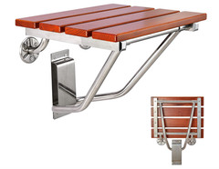 24 inch Folding Shower Seat Wall Mount Bench Teak Wood & Stainless Steel -BLEM