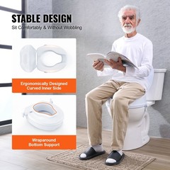 KFFKFF Elevated Toilet Seat, 4″ Increase in Height, Supports up to 300 lbs